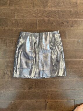 Metallic Silver Faux Leather Mini Skirt